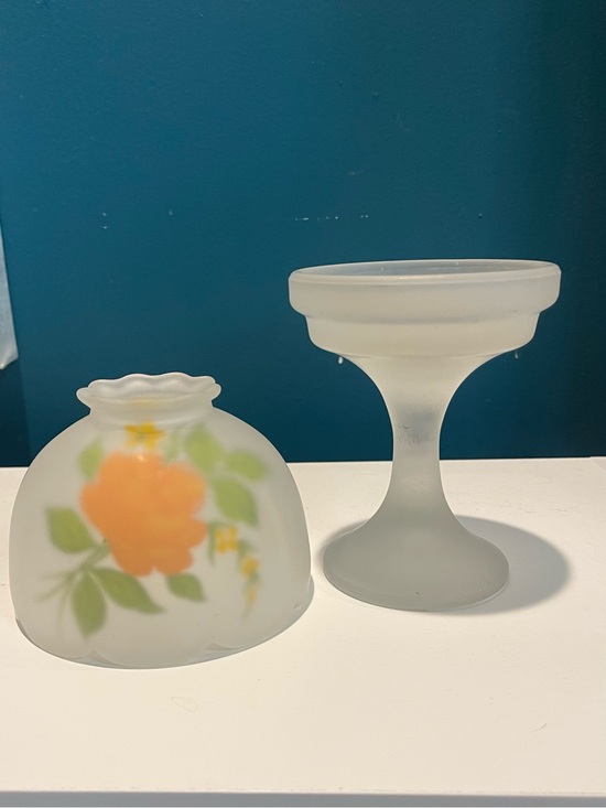 Vintage Frosted Glass Floral Fairy Lamp Style Satin Glass Candle Lamp 2 Pc main image 0